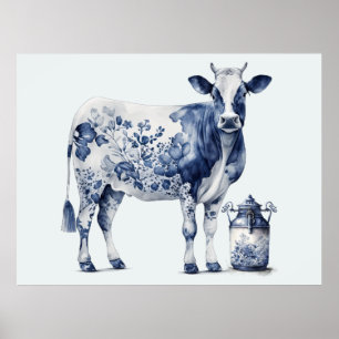 Poster Vache et pot de lait