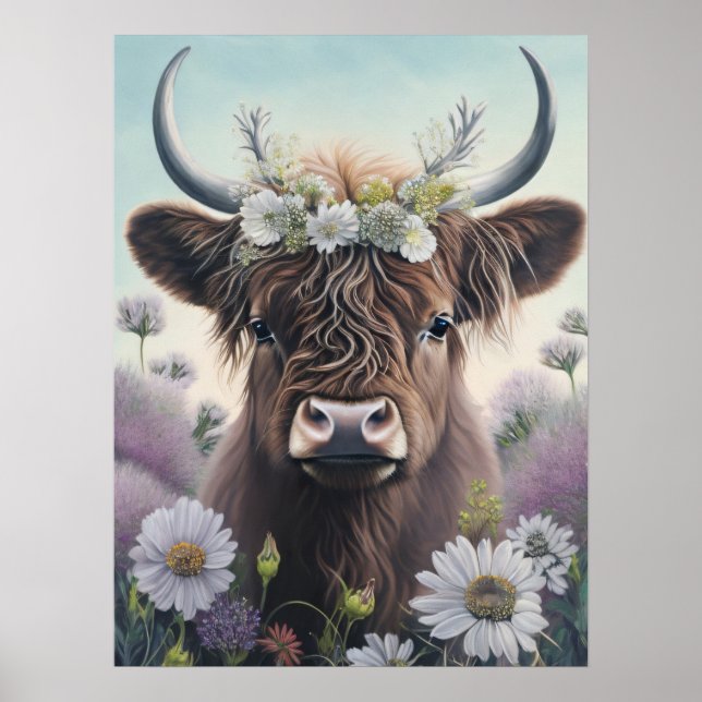 Poster Vache Florale Highland (Devant)