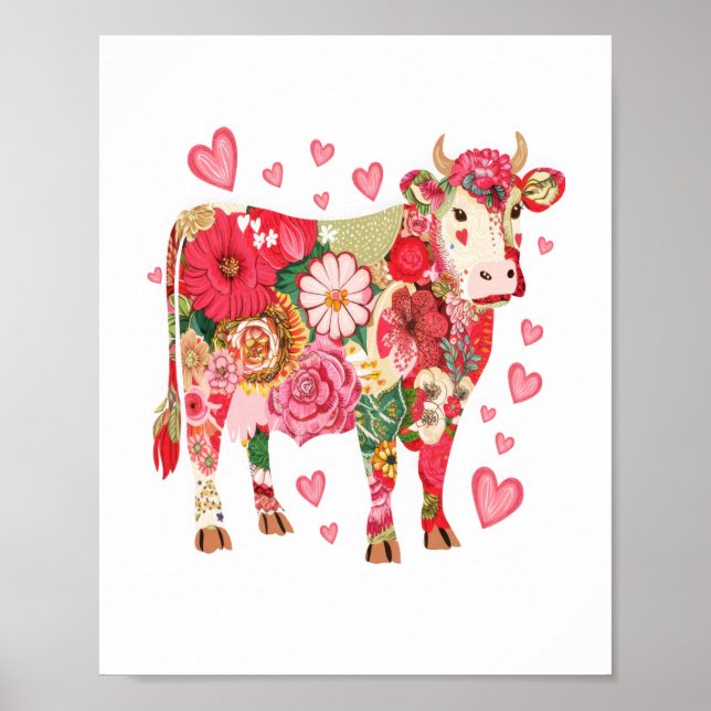 Poster Vache florale, Vache mignonne Design (Devant)