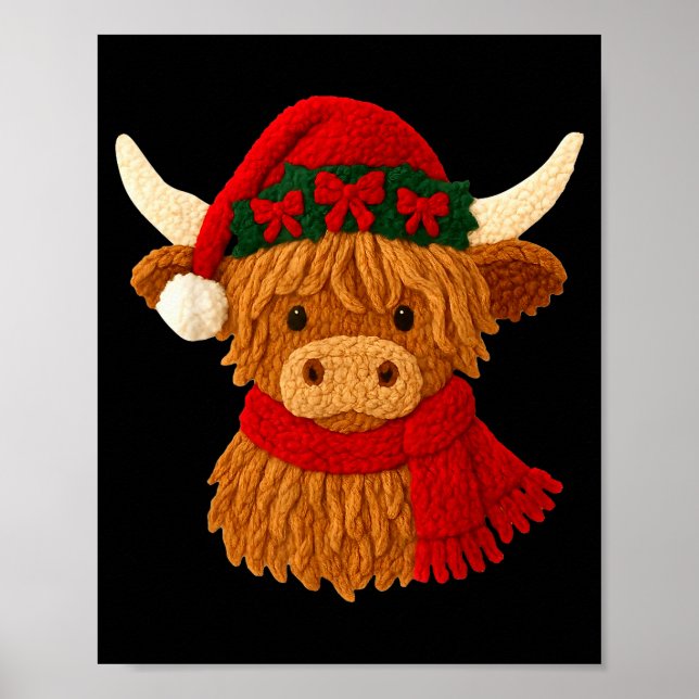 Poster Vache Highland au Crochet Noël Hiver Féminin Enfan (Devant)