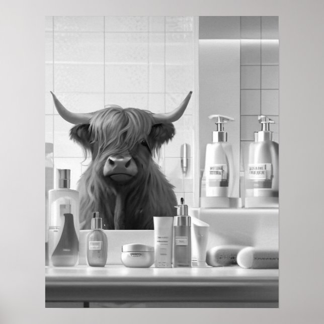 Poster Vache Highland avec cheveux Produits de coiffure S (Devant)