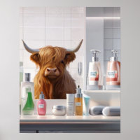 Vache Highland avec produits de soins pour les che