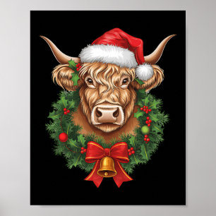 Poster Vache Highland Noël Noël Noël Père Noël Wooly Farm
