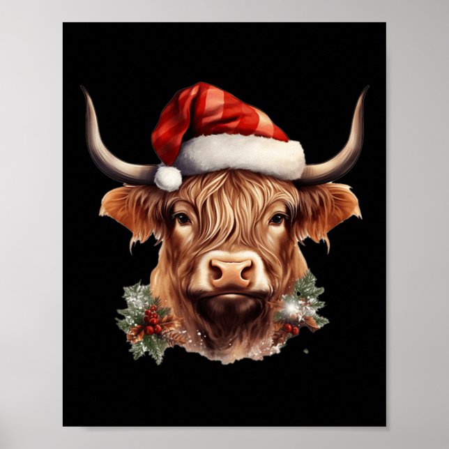 Poster Vache Highland Noël Noël Noël Père Noël Wooly Farm (Devant)
