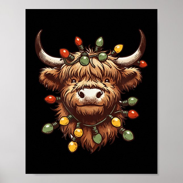 Poster Vache Highland Noël Noël Noël Père Noël Wooly Farm (Devant)