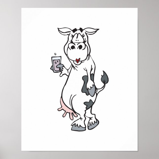 Poster vache idiote buvant du lait (Devant)
