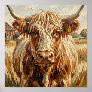 Poster Vache Impasto Mignonne dans un Ranch Rustique