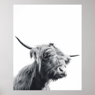 Poster Vache Majestic Highland noir et blanc
