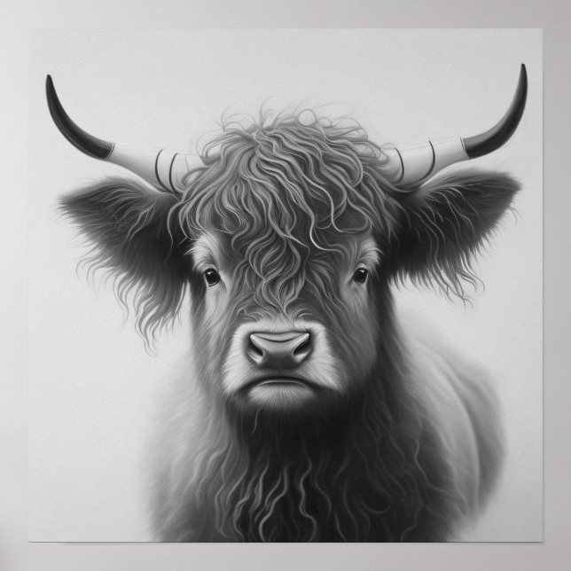 Poster Vache noire et blanche des Highlands (Devant)