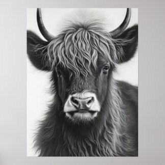 Poster Vache noire et blanche des Highlands