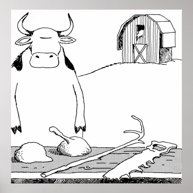 Poster Vache - Outils QG COLLÉ SUR BLANC TEE SEULEMENT (Devant)