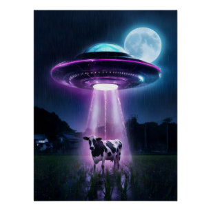 Poster Vache rencontre des aliens.