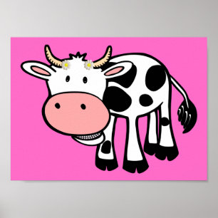 Poster Vache souriante avec marguerites