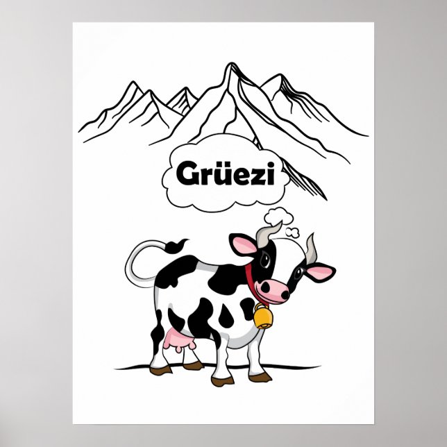 Poster Vache suisse - Grüezi - Suisse Voyage (Devant)