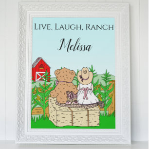 Poster Vachère personnalisée mignonne et ours en peluche 