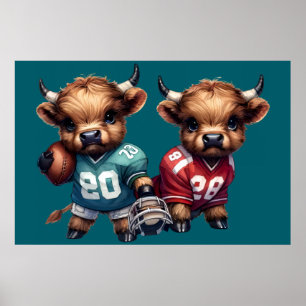 Poster Vaches des Highlands et Football