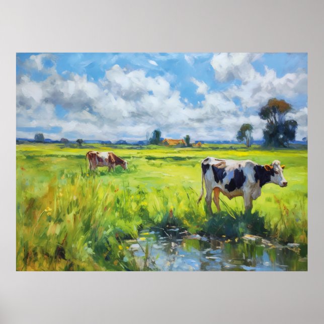 Poster Vaches paissant au bord de la rivière Havel (Devant)