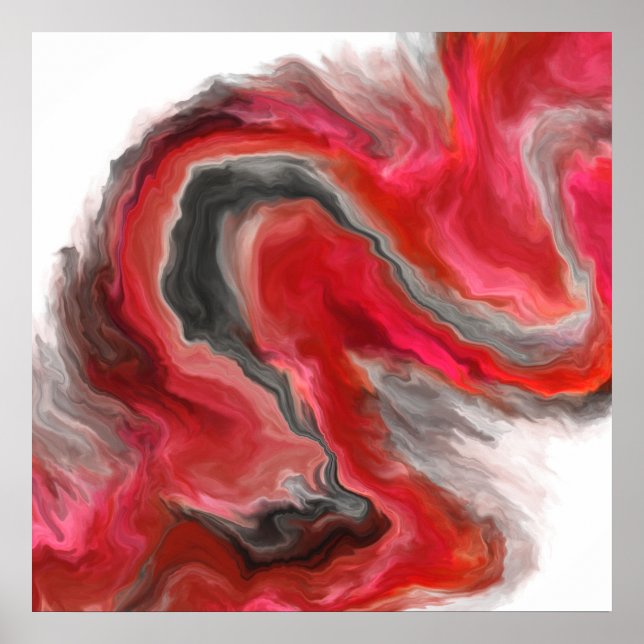 Poster Vague Abstraite rouge moderne (Devant)