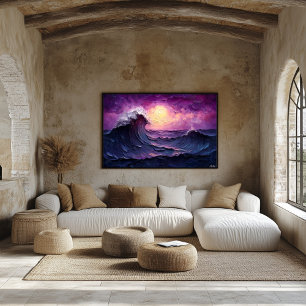 Poster Vague de coucher de soleil majestueux dans un styl