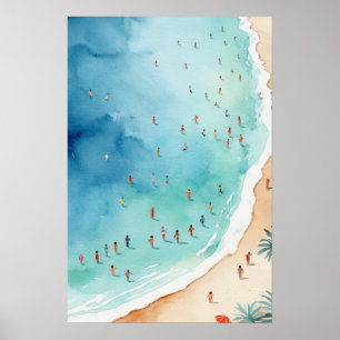 Poster Vague de plage océanique aquarelle d'été tendance 