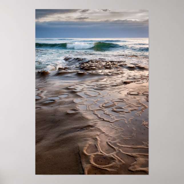 Poster Vague de rupture sur la plage, Californie (Devant)