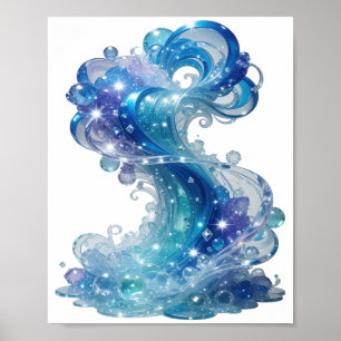 Poster Vague d'eau BLEU FROID
