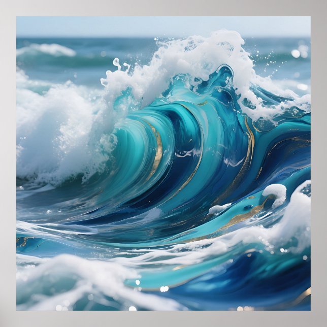Poster Vague dorée de l'océan turquoise (Devant)