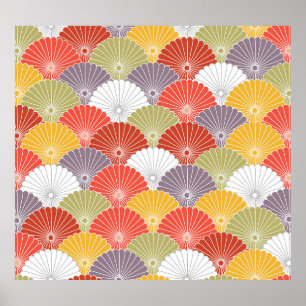 Poster Vague florale japonaise : Vintage colorée