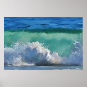 Poster Vague océanique Malibu Panorama Art aquarelle