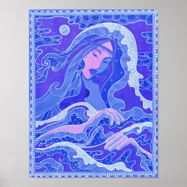 Poster Vague, Sirène, Imaginaire Art Asiatique fille, Ble (Devant)
