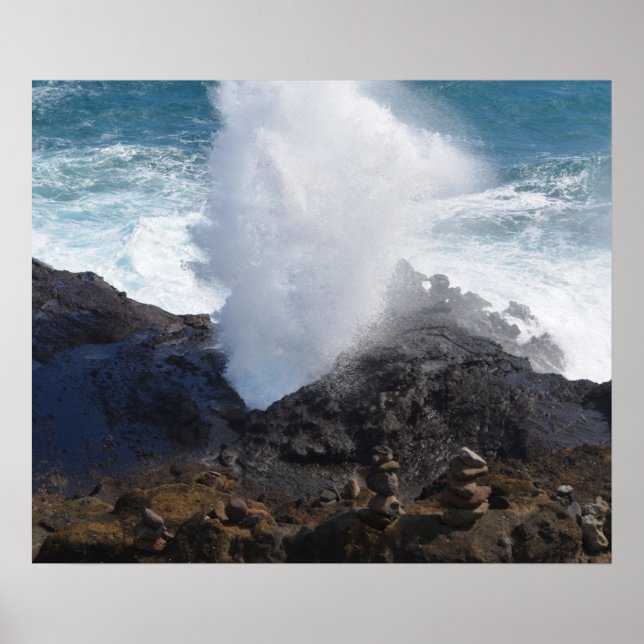 Poster Vague sur les rochers (Devant)
