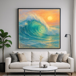 Poster Vague Turquoise - Style de peinture pastel