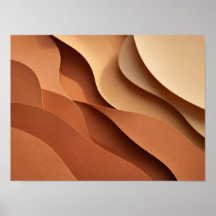 Poster Vagues abstraites en papier découpé marron terraco