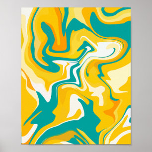Poster Vagues Abstraites vibrantes en jaune et turquoise