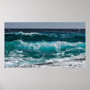 Poster Vagues bleu bleu turquoise