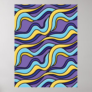 Poster Vagues colorées Motif Funky Retro moderne Abstrait