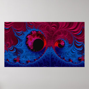 Poster Vagues d'art Abstrait fractal rouge et bleu