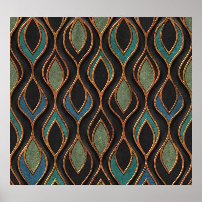 Poster Vagues de gravure : Bronze Texture de cuivre (Devant)