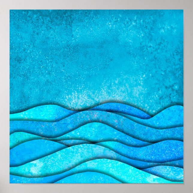 Poster Vagues de l'océan bleu vintage (Devant)