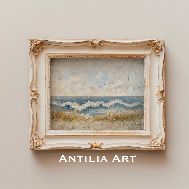 Poster Vagues de l'océan rustique Peinture Plage Paysage  (Créateur téléchargé)