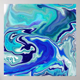Poster Vagues de marbre bleu et Turquoise