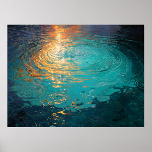 Poster Vagues d'eau abstraites avec lumière dorée du sole