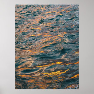Poster Vagues dorées au coucher du soleil - Ocean Water R