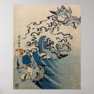 Poster Vagues et oiseaux, c.1825 (copie de bois de