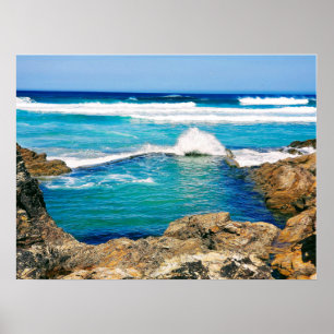 Poster vagues et surf turquoise, Perranporth, Cornouaille