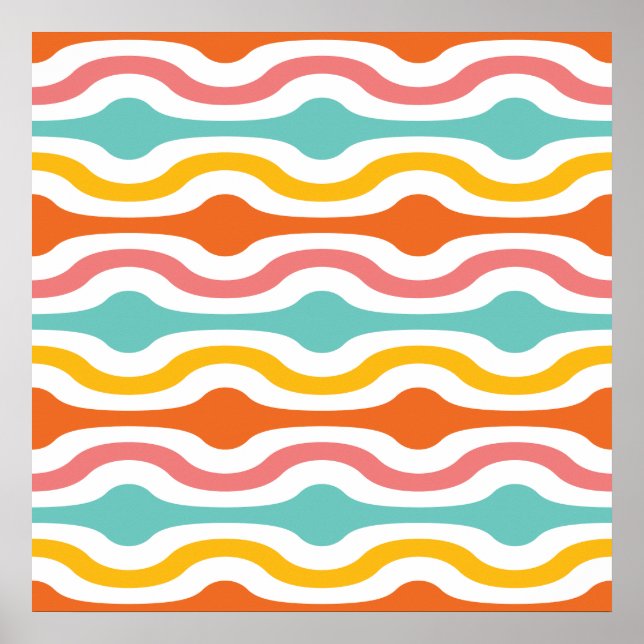 Poster Vagues géométriques rétro orange rose turquoise ja (Devant)