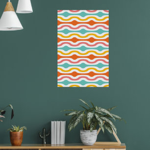 Poster Vagues géométriques rétro orange rose turquoise ja