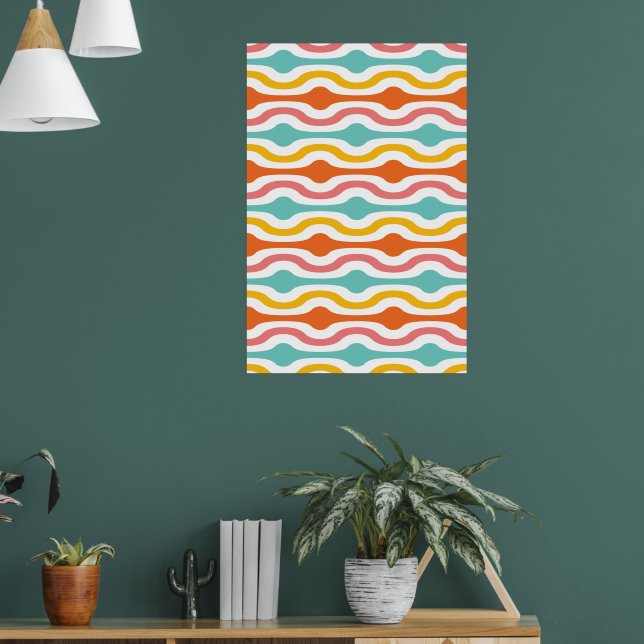 Poster Vagues géométriques rétro orange rose turquoise ja (Salon 1)