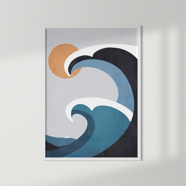 Poster Vagues océaniques Abstraites et soleil (Abstract waves poster)
