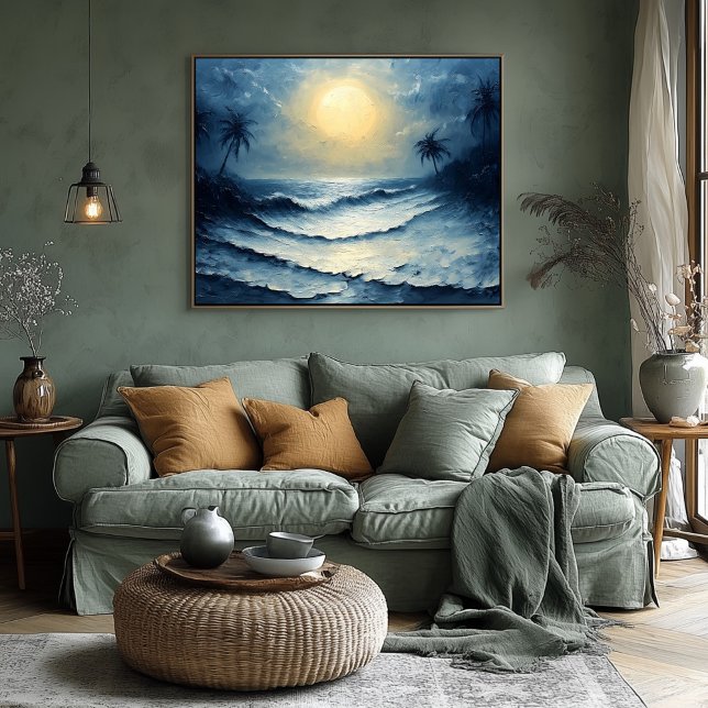 Poster Vagues océaniques Lune - Paysage marin Abstrait av (Créateur téléchargé)